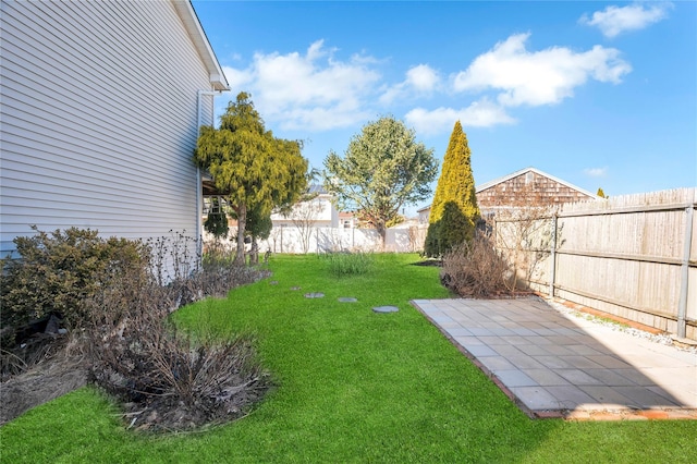 view of yard featuring a patio area and a fenced backyard