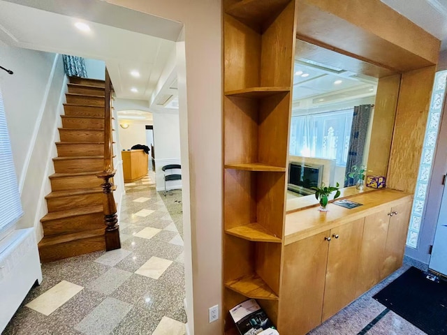 interior space featuring stairs and recessed lighting