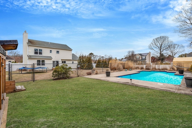 view of pool featuring a fenced backyard, a fenced in pool, and a yard