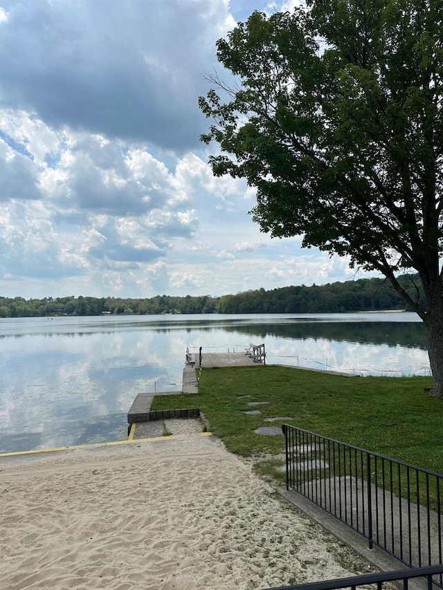 dock area with a water view