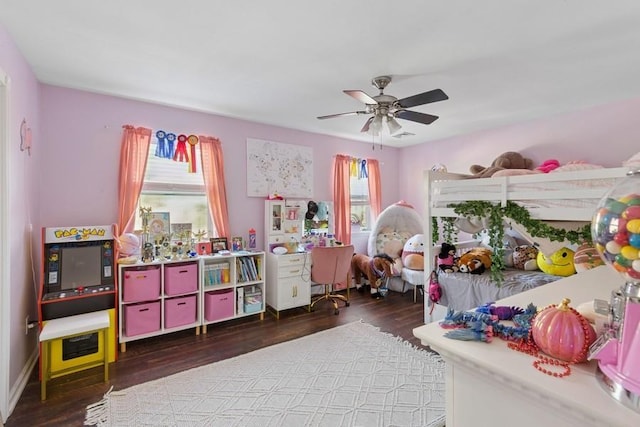 bedroom featuring ceiling fan and wood finished floors