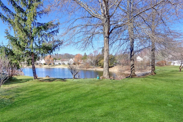 view of yard with a water view