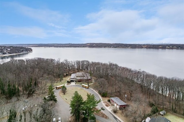 aerial view featuring a water view