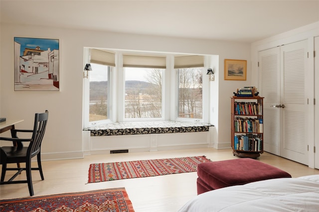 26 Curry Ln, Hyde Park, NY 12538 - bedroom featuring light wood-style floors, a closet, a mountain view, baseboards, and visible vents