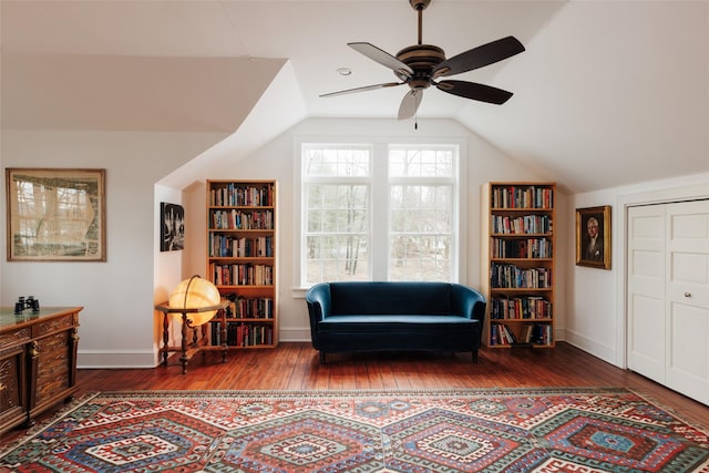 26 Curry Ln, Hyde Park, NY 12538 - sitting room with ceiling fan, hardwood / wood-style flooring, vaulted ceiling, and baseboards