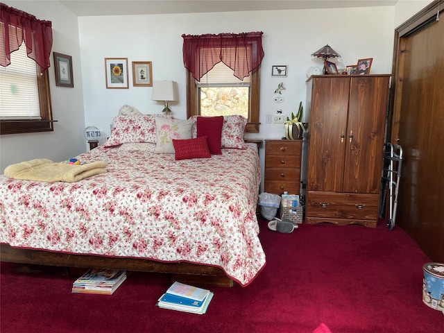 carpeted bedroom with multiple windows