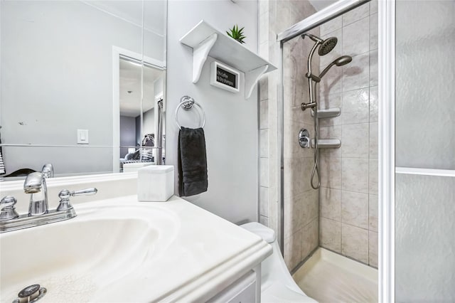 full bathroom featuring vanity and a shower stall