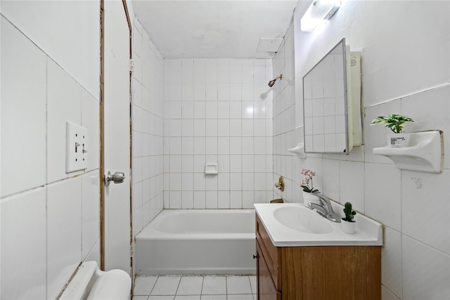 112-21 15th Ave, College Point, NY 11356 - full bath with tile walls, vanity, tile patterned floors, and shower / washtub combination