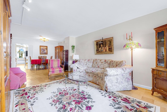 living area with baseboards