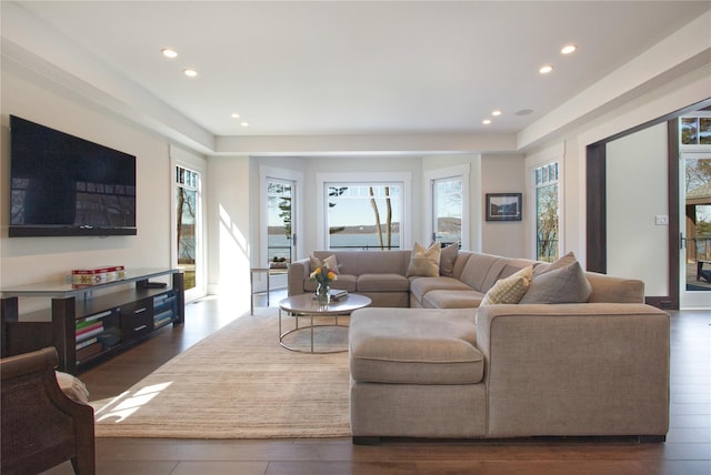 30 Half Moon Ln, Irvington, NY 10533 - living room featuring recessed lighting and dark wood-type flooring