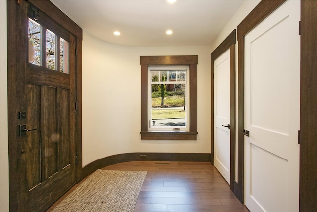 30 Half Moon Ln, Irvington, NY 10533 - doorway to outside featuring visible vents, recessed lighting, hardwood / wood-style flooring, and baseboards