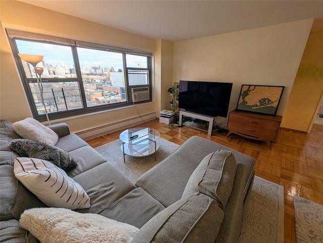 21-20 33rd Rd Unit 10B, Astoria, NY 11106 - living area featuring a baseboard heating unit and cooling unit