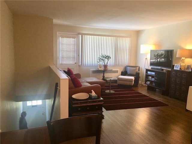 living room featuring radiator and wood finished floors