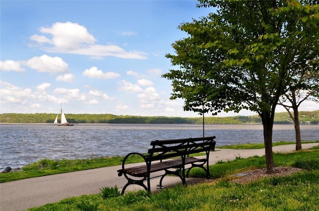 view of property's community with a water view