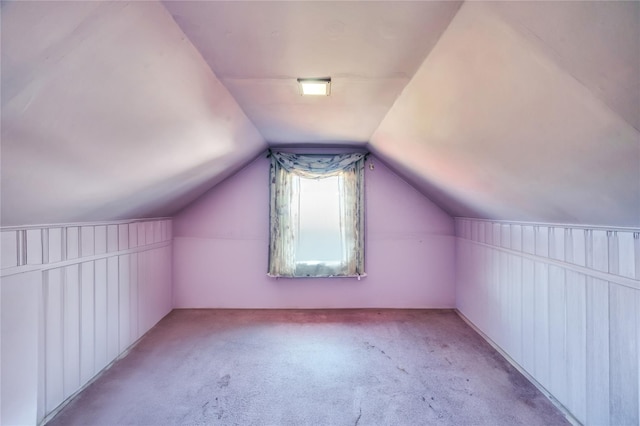 additional living space featuring lofted ceiling and carpet floors