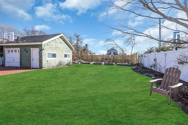 view of yard with a fenced backyard