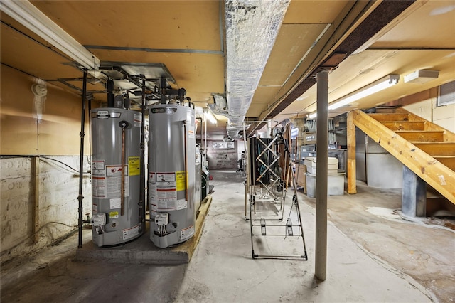 unfinished basement featuring gas water heater