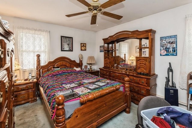 bedroom with carpet floors and ceiling fan