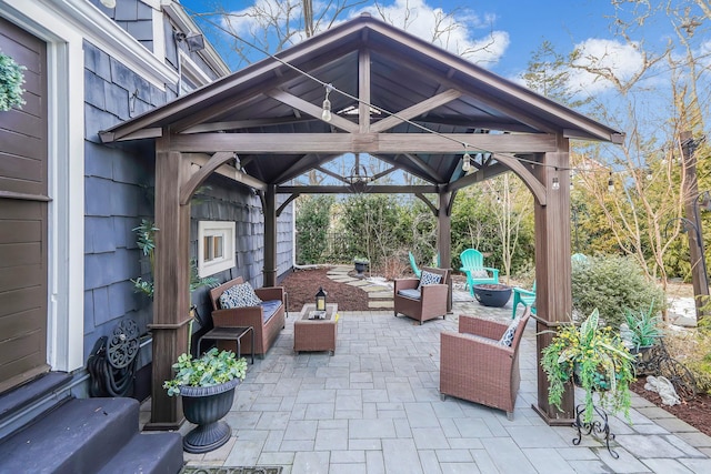 view of patio / terrace featuring a gazebo and an outdoor hangout area