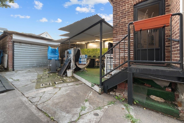 exterior space with brick siding