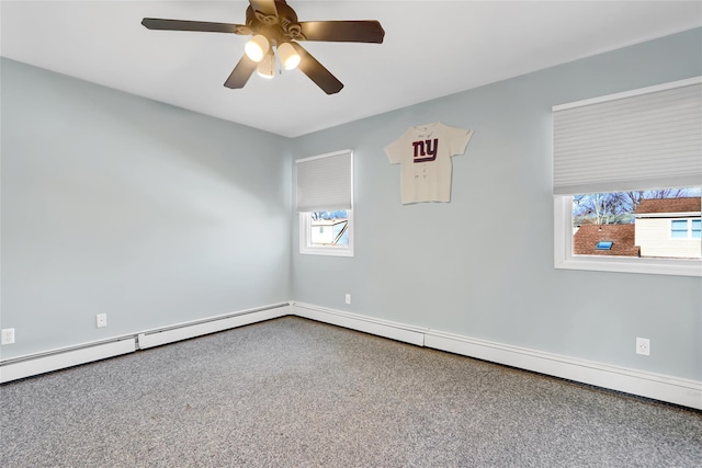 spare room featuring baseboard heating and a ceiling fan