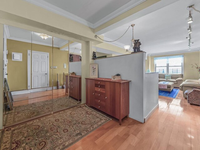 10740 Queens Blvd Pha, Pha, Forest Hills, NY 11375 - hallway with wood finished floors, crown molding, and track lighting