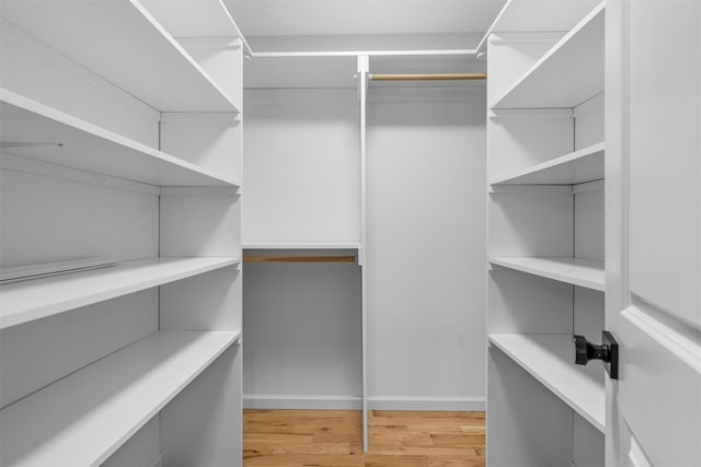 walk in closet with light wood-type flooring