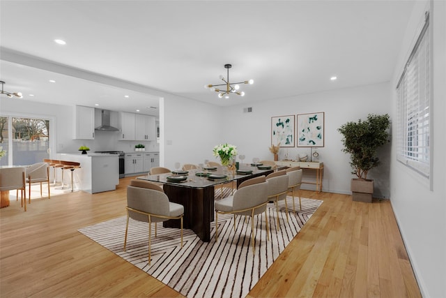 250 Blauvelt Rd, Pearl River, NY 10965 - dining area with recessed lighting, light wood-style floors, and a notable chandelier