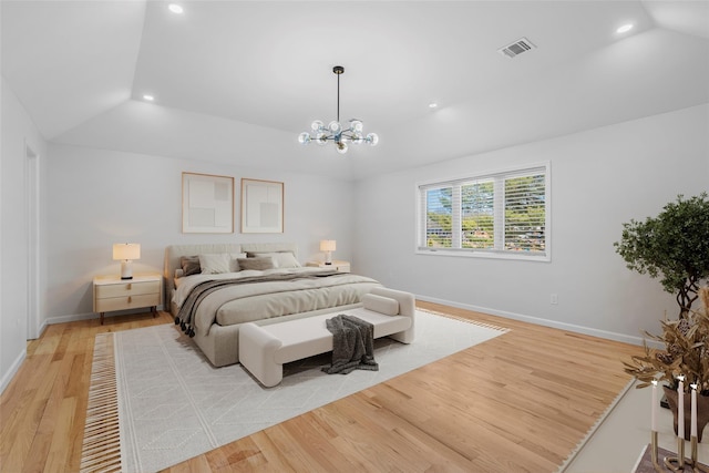 250 Blauvelt Rd, Pearl River, NY 10965 - bedroom with recessed lighting, visible vents, light wood-style floors, baseboards, and a chandelier