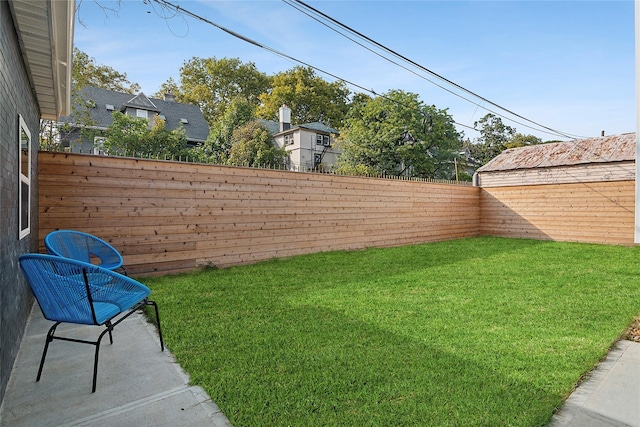 view of yard with a patio and a fenced backyard