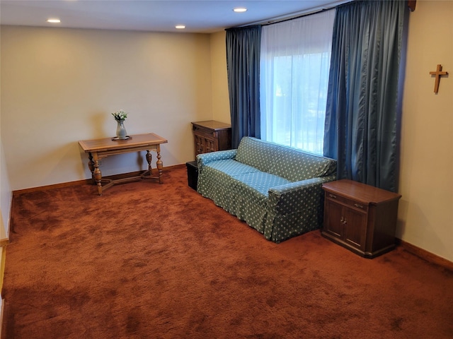 bedroom featuring recessed lighting, baseboards, and carpet