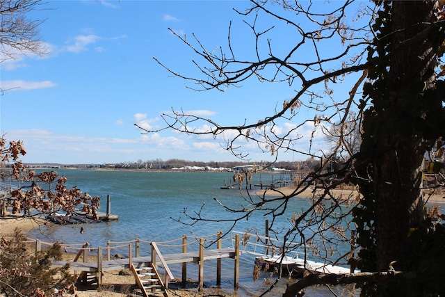 property view of water with a dock