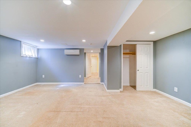 69 Leber Rd, Blauvelt, NY 10913 - below grade area featuring baseboards, a wall unit AC, recessed lighting, and light carpet