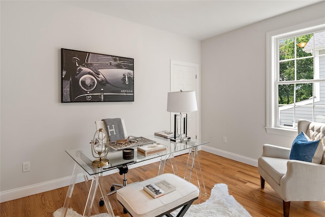 office with baseboards and wood finished floors