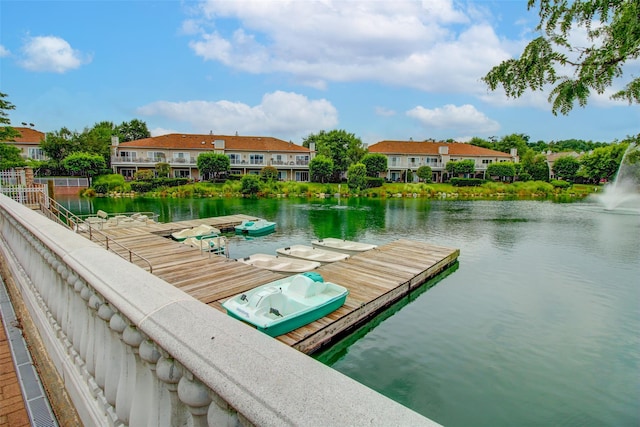 dock area with a water view