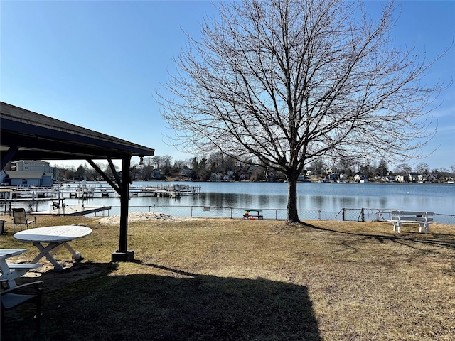 view of yard with a water view