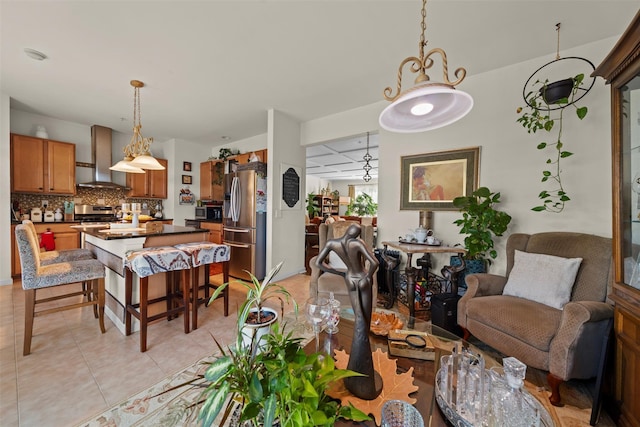 dining room with light tile patterned floors