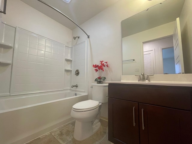 full bathroom featuring vanity, tile patterned floors, toilet, and shower / bath combination