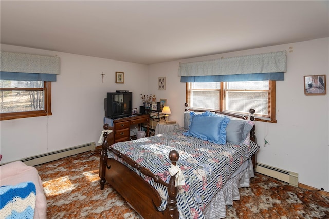 bedroom with a baseboard heating unit