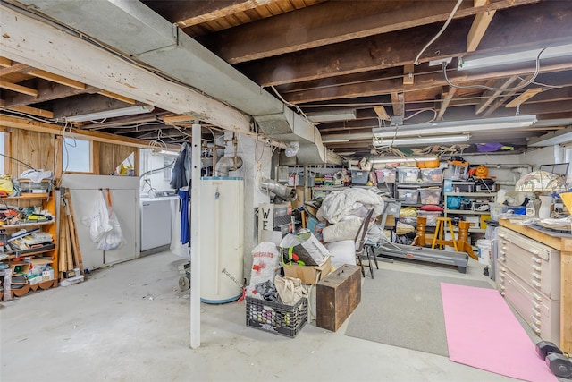 unfinished below grade area featuring washer / dryer and water heater