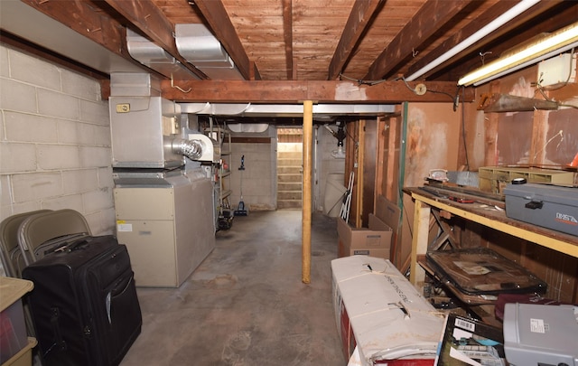 unfinished basement with heating unit