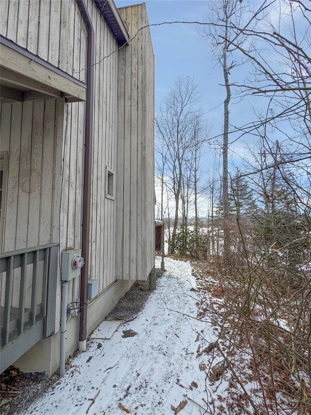 view of snow covered property