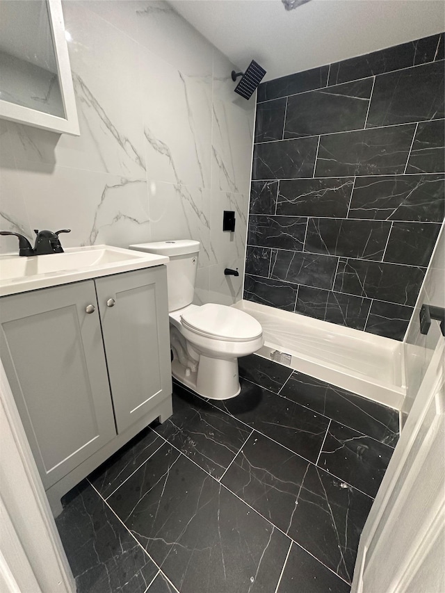 223-45 113th Dr, Queens Village, NY 11429 - full bath with marble finish floors, vanity, a stall shower, and tile walls