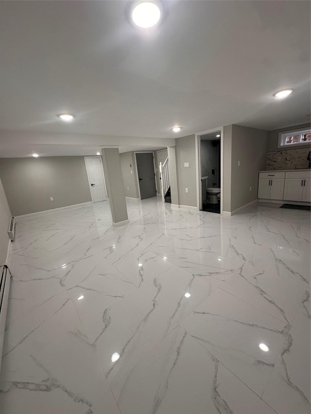 223-45 113th Dr, Queens Village, NY 11429 - finished basement with light marble finish floors and stairs
