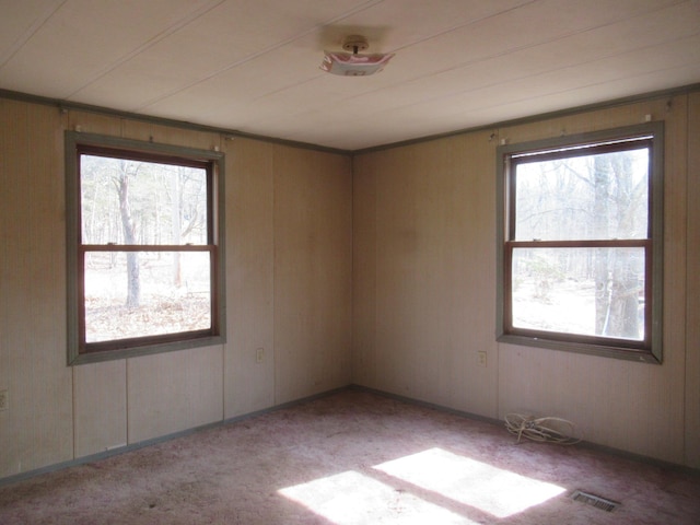 carpeted empty room featuring visible vents