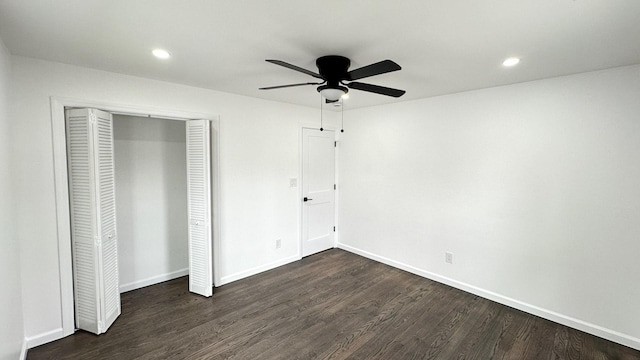 12 Meridian Rd, Levittown, NY 11756 - unfurnished bedroom featuring dark wood finished floors, recessed lighting, a closet, and baseboards