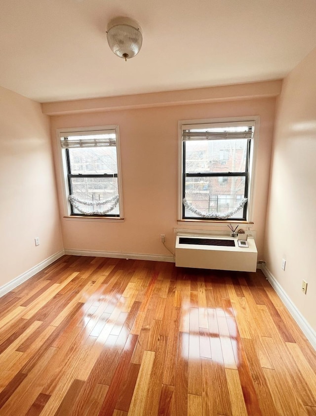 spare room featuring light wood-style flooring, a healthy amount of sunlight, and baseboards