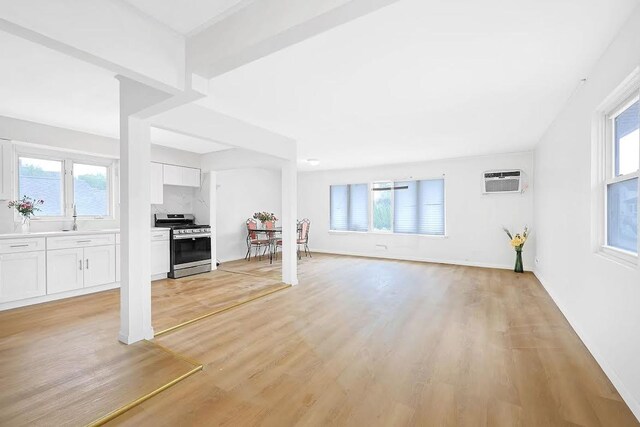 28-34 Corporal Kennedy St, Flushing, NY 11360 - unfurnished living room featuring a sink, healthy amount of natural light, and light wood finished floors
