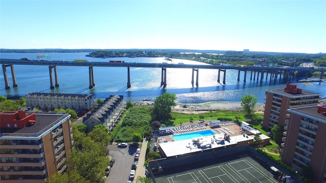 aerial view featuring a water view