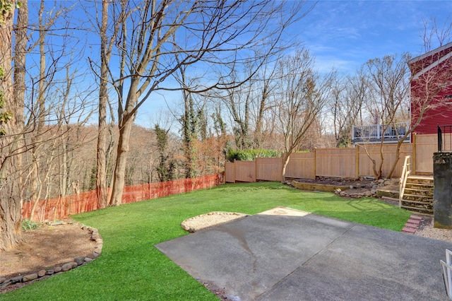 view of yard with a patio and a fenced backyard